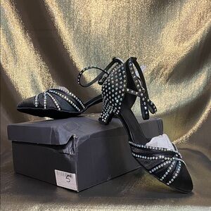 Dazzling Black Strappy Ballroom Heels with Rhinestones NWT NIB